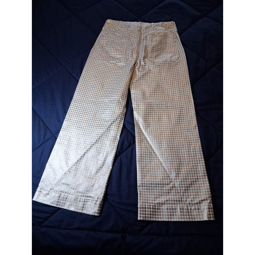 Maeve Anthropologie The Colette Wide Leg Pants 27 Gold Metallic Polka Dot Crop - Picture 6 of 7
